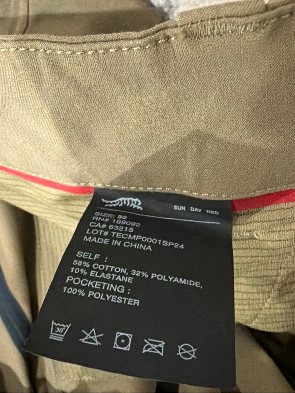 Sun Day Red Tiger Woods Jupiter 5 Pocket Golf Pants Men’s Size 32 Bronze